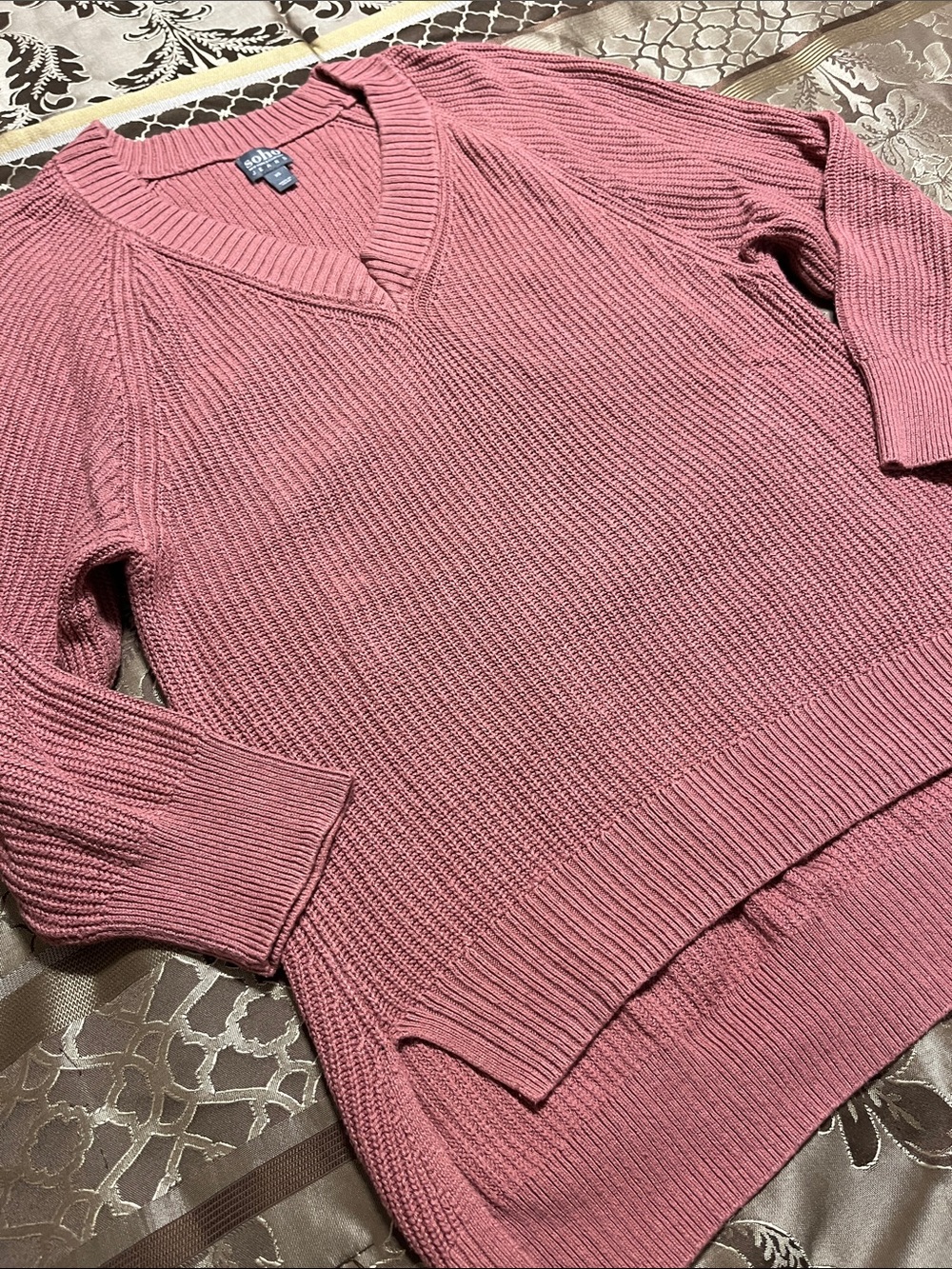 New York & Company Pink V-Neck Ribbed Tunic Sweater